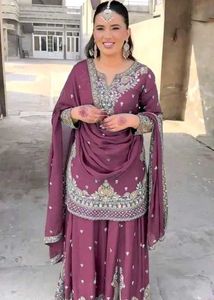 **PURE CHINON WITH HEAVY EMBROIDERY WORK SHARARA**