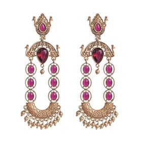 Elegant Gold &amp; Ruby Drop Earrings