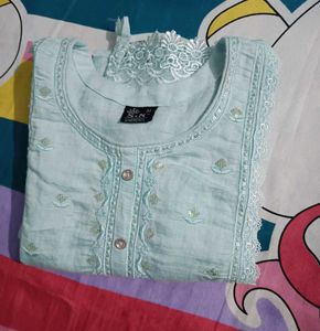 Light Blue Embroidered Kurti