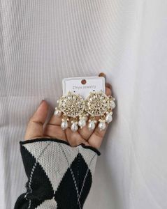 Gold Plated Oversized Kundan Round Earrings🤍
