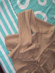 Tan Textured Wrap Top