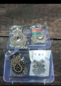 Boho Silver Drop Earrings Pair Of 4