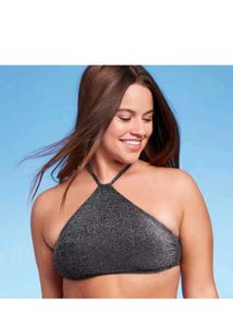 Imported Sparkly Black Halter Bikini Top