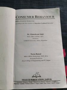 MBA 4th Semester Consumer Behaviour Book