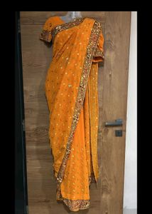 Mango 🥭 Yellow Embroidery Saree + BLOUSE 🧡