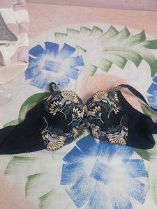 Floral Embroidered Black Bra