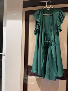 Women Ruffled Sleeve Wrap Dress