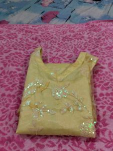 Yellow Net Type Short Kurti
