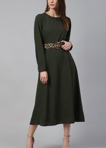 PlusS Olive Midi Dress With Puff Sleeves