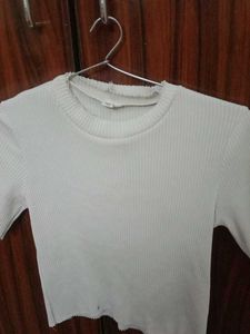 White Ribbed Cropped Tee