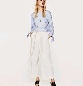 ZARA Banana Avocado Embroidery Top