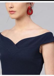 Navy Off-Shoulder Sheath Dress