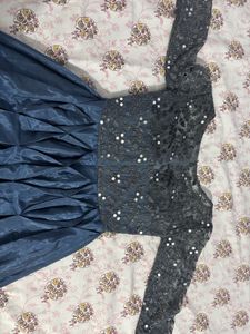 Elegant Bluish Gray Sequin Evening Gown