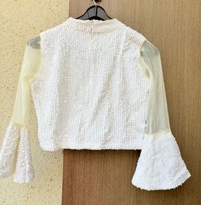 White Sequin Bell Sleeve Top