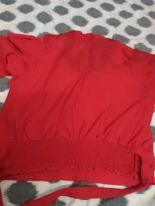 Red Embellished Tie-Waist Top