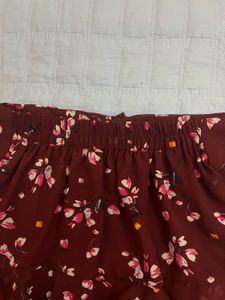Burgundy Floral Ruffle Mini Skirt