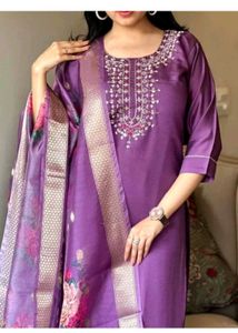 Purple Embroidered Kurta Set