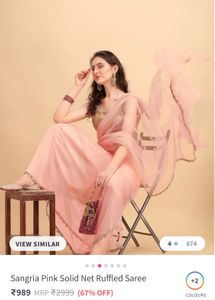 Sangria Pink Solid Net Saree