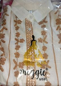 BRAND NEW EMBROIDERY WHITE BROWN SHIRT