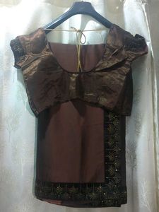 Elegant Brown Saree with stitched blouse