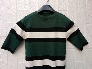 New with tag Korean Striped Green Tee