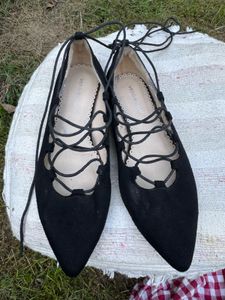 Black Lace-Up Flats