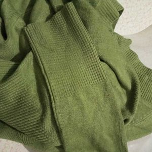 Green V-Neck Knit Sweater