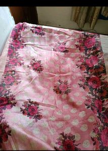 Beautiful Roses Printed Pink Banarasi Saree🌹💕