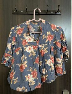 Powder Blue Floral Crop Top