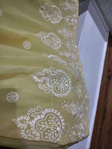 Yellow Embroidered chikankari Anarkali Dress