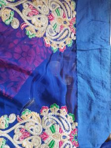 Dark Blue Heavy Embroidery Saree With Blouse