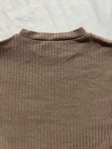 Brown Ribbed Crop Top