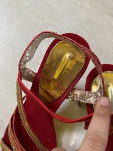 Red N Golden Ethnic Heels