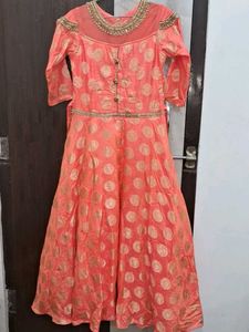 Elegant Peach &amp; Gold Ethnic Gown