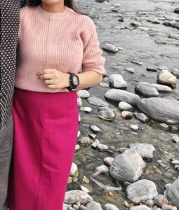 Magenta Pencil Skirt with sweater