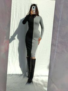 Zara Two-Tone Fitted Midi Dress