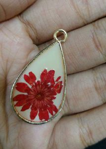 Red Flower Resin Teardrop Pendant