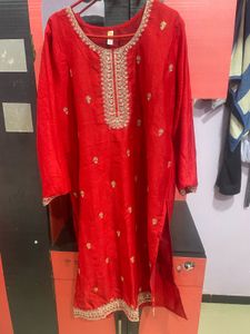 Red Embroidered Kurta