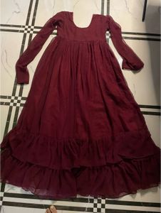 Outfit From Scratch Full Flare Maroon Long Frock