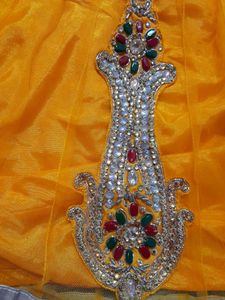 Yellow party wear heavy embroidery frock suit