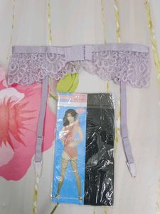 (1300)Vintage Lavender Lace Garter Belt Set