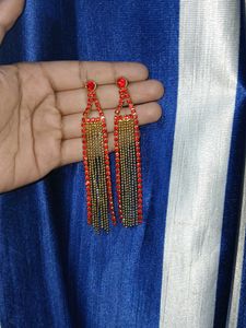 Red &amp; Gold Dangle Earrings
