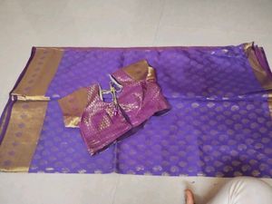 Purple &amp; Gold Saree with Blouse