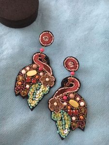 pink and blue beaded flamingo Earrings