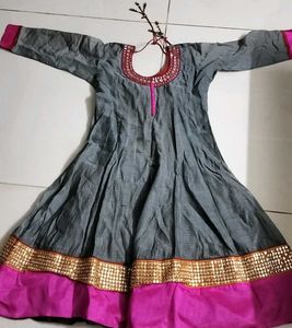 Grey Long Sleeves Anarkali Dress