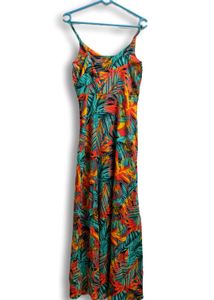 Tropical Printed Sleeveless Crepe Maxi Dress