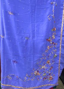 Mauve Floral Embroidered Sari