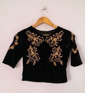 Black Embroidered Velvet Blouse (Women's)