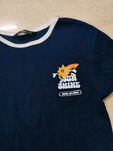 Navy blue Cute Graphic crop tee (size-s)