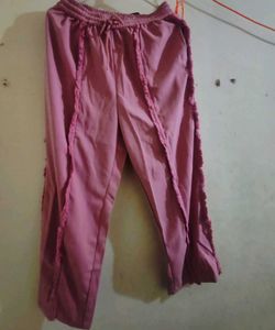pink textured frayed trim straight fit trauser